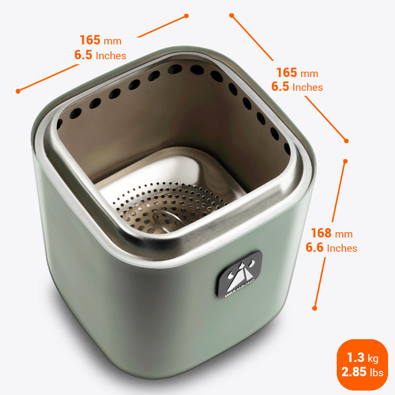 Left-side top view at 45 degrees of bondstove mini green